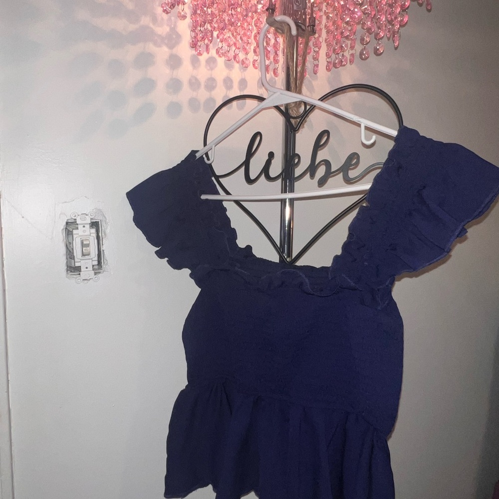 Elegant Navy Ruffle Top